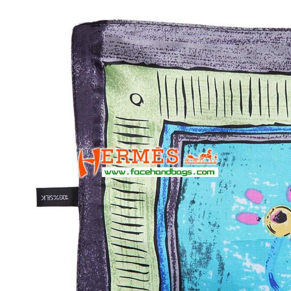 Hermes 100% Silk Square Scarf Green HESISS 90 x 90 - Click Image to Close
